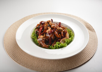 stir fried kong bao chicken with dried chilli dark sauce and cashew nut asian famous menu