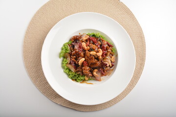 stir fried kong bao chicken with dried chilli dark sauce and cashew nut asian famous menu