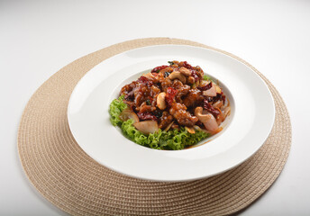 stir fried kong bao chicken with dried chilli dark sauce and cashew nut asian famous menu
