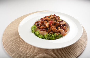 stir fried kong bao chicken with dried chilli dark sauce and cashew nut asian famous menu