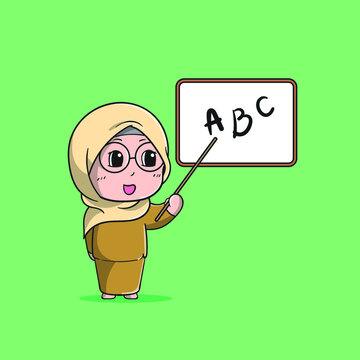 Chibi Teacher Using Glasses Vector Icon Illustration