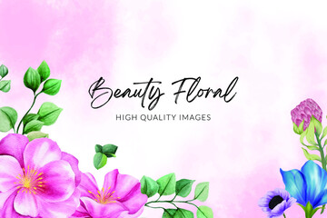 Colorful watercolor background with flowers. Style with a copy for text. The backdrop for greeting cards, sales, advertisements, invitations, posters, banners, and placards.