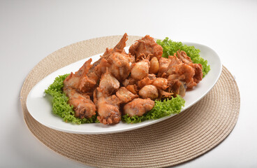 deep fried crispy chicken wing / pork rib with garlic asian halal menu