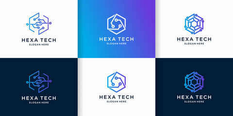 hexagon technology logo with line circuit