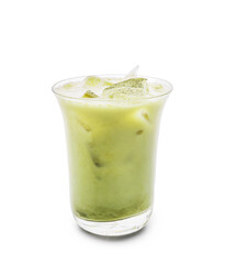 Glass of cold green tea on white background