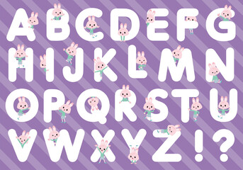 アルファベットと合わせてデザインされたうさぎの女の子のセット