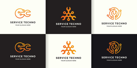Naklejka premium repair service technology logo, tool circuit circular