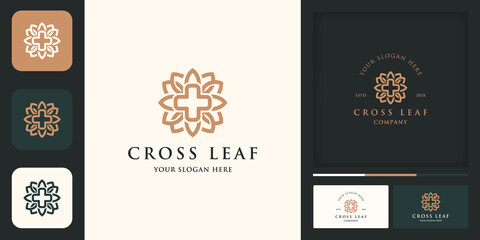 natural health logo, cross leaf combine logo