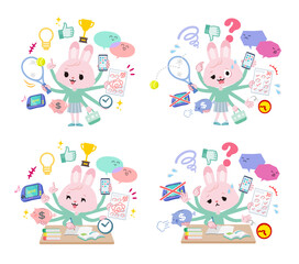 マルチタスクをこなすうさぎの女の子のセット