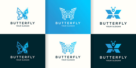 set of butterfly tech logo design