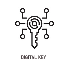 Digital key line icon on white background. Editable stroke.