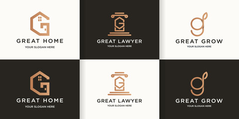 Fototapeta premium letter g house law leaf combination logo