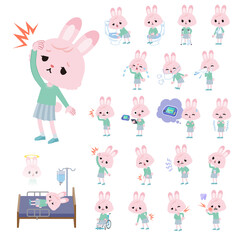 Obraz premium 怪我や病気状態のうさぎの女の子のセット