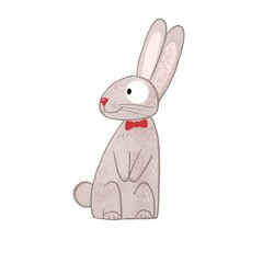 Funny hare or rabbit with a cartoon-style bow on a white background. 