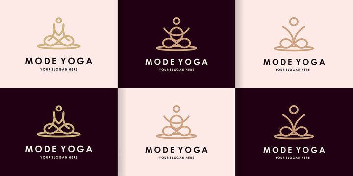 creative yoga logo with letter m o v concept