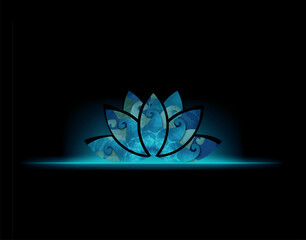 An illustration of an Indian blue lotus on a black background. You can use it for your own design.