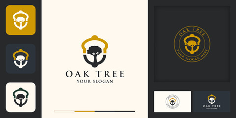 oak tree logo design and business card design - obrazy, fototapety, plakaty