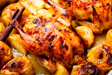 Fried partridge with apples