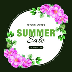 Colorful watercolor background with flowers. Style with a copy for text. The backdrop for greeting cards, sales, advertisements, invitations, posters, banners, and placards.