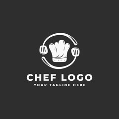 hat chef logo for restaurant symbol, cafe, food delivery, food stalls, vintage retro cooking icon badge template, premium logo vector design concept