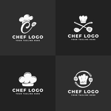 hat chef logo concept collection for restaurant symbol, cafe, food delivery, food stalls, set of cooking logo template, food cook premium emblem badge vintage retro template