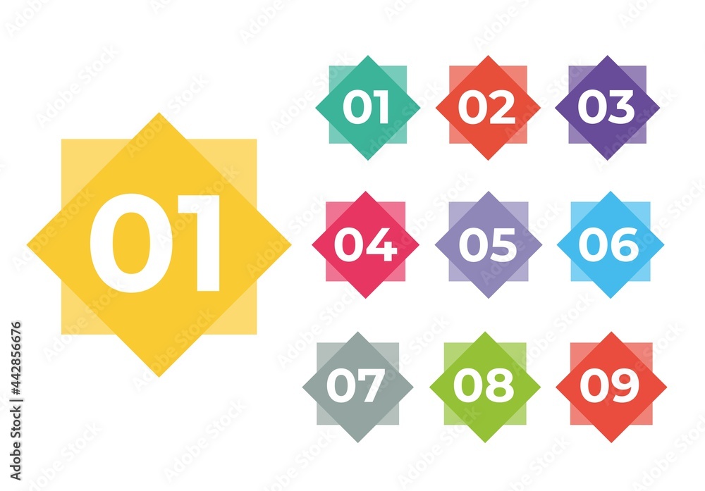 Poster vector illustration bullet point set. marker in retro colour. shapes with numbers