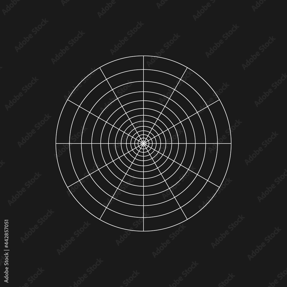 Poster digital retro cyber polar grid design element. retrofuturistic shape. radial shape in cyberpunk 80s 