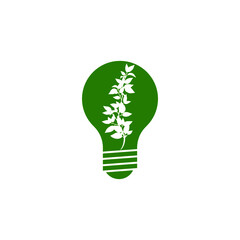 Electric light bulb with leaf icon isolated on white background