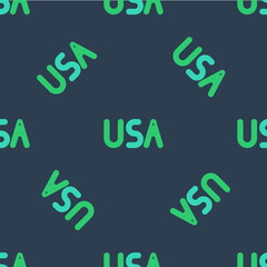 Line USA label icon isolated seamless pattern on blue background. United States of America. Vector