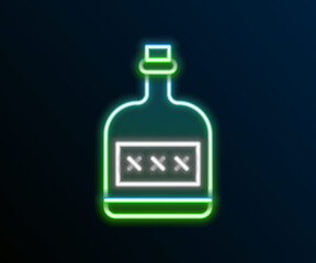 Glowing neon line Alcohol drink Rum bottle icon isolated on black background. Colorful outline concept. Vector