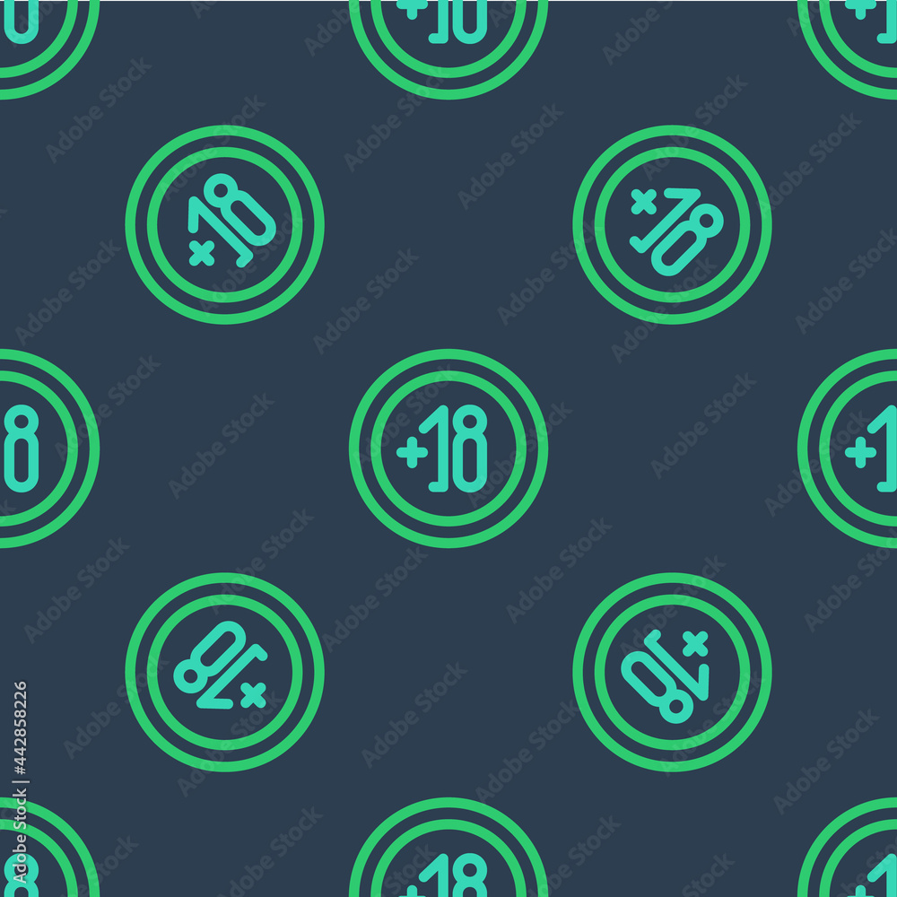 Sticker line alcohol 18 plus icon isolated seamless pattern on blue background. prohibiting alcohol beverage