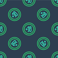Line Alcohol 18 plus icon isolated seamless pattern on blue background. Prohibiting alcohol beverages. Vector