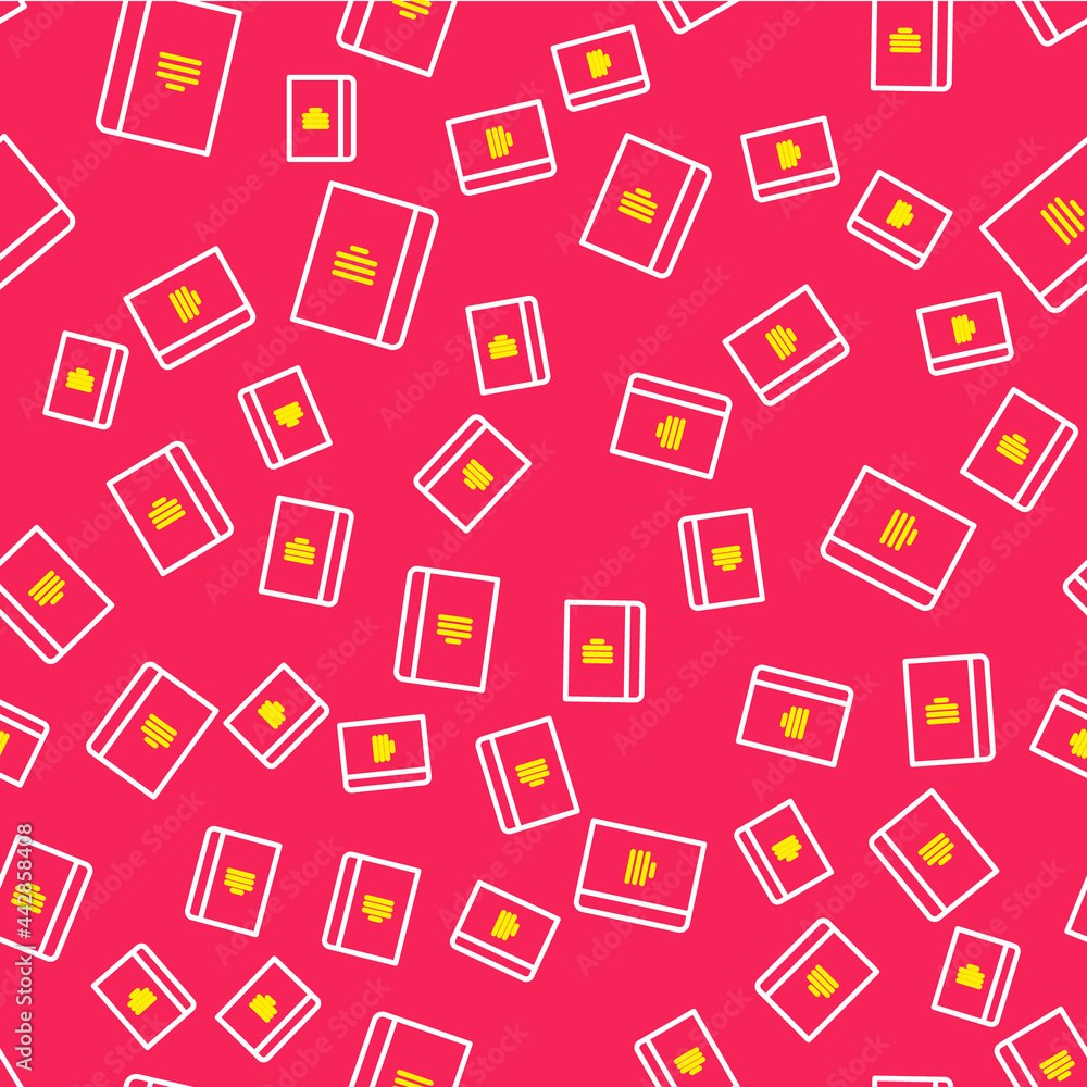 Poster line notebook icon isolated seamless pattern on red background. spiral notepad icon. school notebook