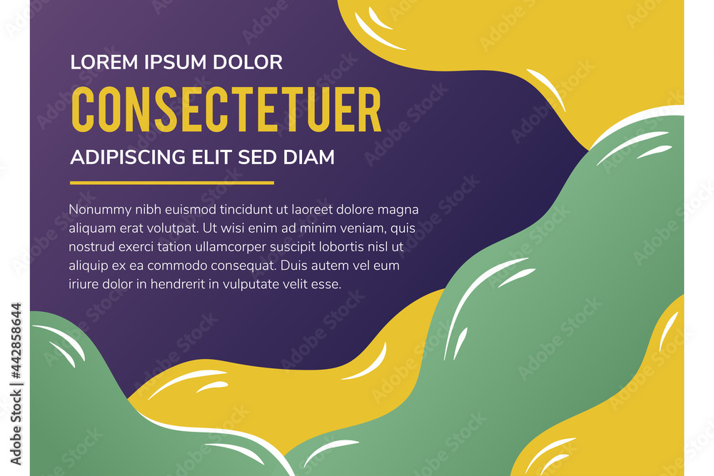 Poster horizontal layout of abstract modern background with paper cut waves. purple gradient with green and