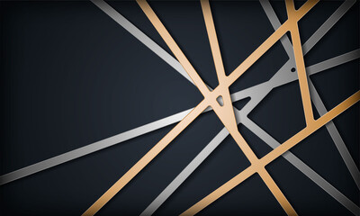 Abstract dark background with gold and silver dimension line background.