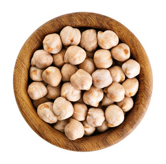 Dried chickpeas in a wooden bowl isolated on white background. With clipping path.