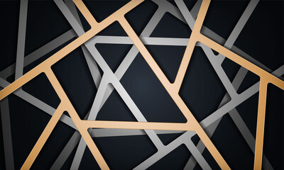 Abstract dark background with gold and silver dimension line background.