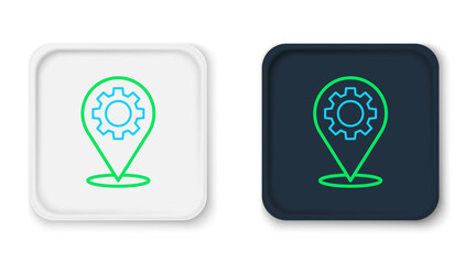Line Location with gear icon isolated on white background. Colorful outline concept. Vector