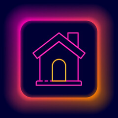 Glowing neon line House icon isolated on black background. Home symbol. Colorful outline concept. Vector