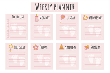 Schedule for the baby's mom. Schedule for the week for the girl's mother. A place to take notes, a convenient organizer for the day of the week for planning. Young mom's schedule.