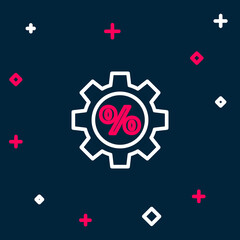 Line Gear with percent icon isolated on blue background. Colorful outline concept. Vector