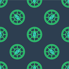 Line Casino chips icon isolated seamless pattern on blue background. Casino gambling. Vector