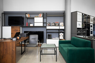 Modern office interior with big wooden table