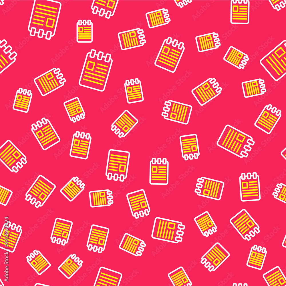 Poster line notebook icon isolated seamless pattern on red background. spiral notepad icon. school notebook