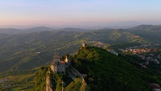 Footage - Aerial View of Guaita Tower in San Marino
