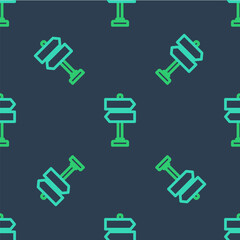 Line Road traffic sign. Signpost icon isolated seamless pattern on blue background. Pointer symbol. Isolated street information sign. Direction sign. Vector