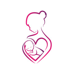Mother and baby logo icon design cartoon vector illustration isolated on white background