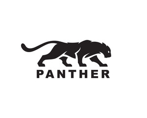 Panther silhouette logo icon. Cougar symbol. Puma sign. Wild cat Jaguar vector illustration. - obrazy, fototapety, plakaty