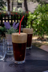 Cold coffee in a glass close-up