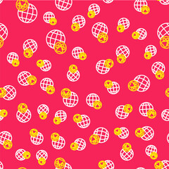 Line World pet icon isolated seamless pattern on red background. Vector